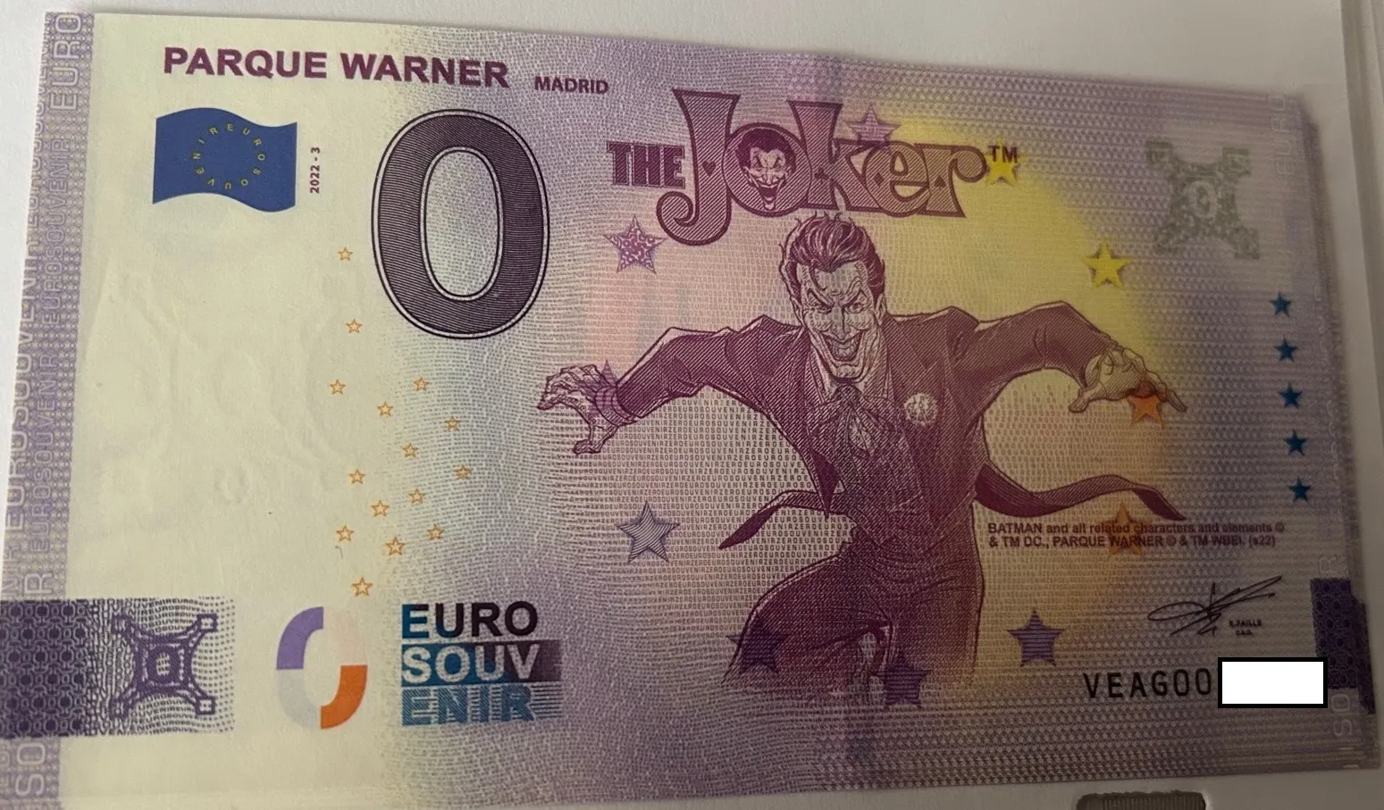 BILLETE 0 EURO ESPAÑA VEAG 2022-3 PARQUE WARNER